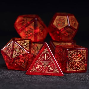 Full garnet Set - Dungeons and Dragon Raised Dice, RPG Game Electroplated Digital Pixel Art RPG , personalization dcie