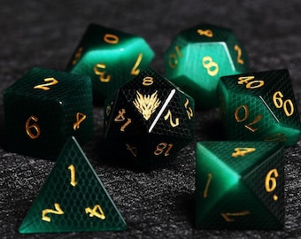Handgefertigte Obsidian Edelstein Würfel Set: Dark Green Opal DND Dice