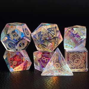 Stained DND Dice Set, Rainbow Glass Sharp Edge D&D Dice Set, Dungeons and Dragons Polyhedral RPG Gemstone Dice Set