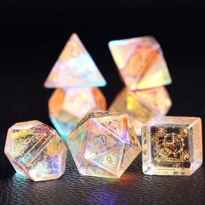 Stained DND Dice Set, Rainbow Glass Sharp Edge D&D Dice Set, Dungeons and Dragons Polyhedral RPG Gemstone Dice Set