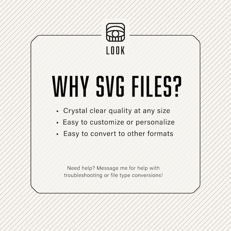 Why SVG files? Crystal clear quality at any size. Easy to customize or personalize, and convert to other formats. Open in vector editing software like Adobe Illustrator. Need help? Message me for help with troubleshooting or file type conversions!