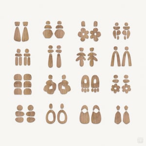 Set 3 digitaal bestand bungelen oorbellen 16-delige biologisch hout bundel sieraden vinden lasergesneden glowforge svg eps vector natuurlijke silhouet cricut