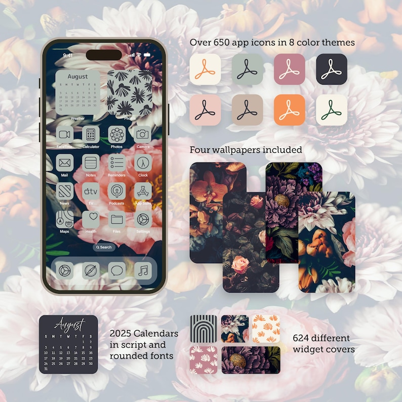 Vintage Floral DIGITAL Apple Ios Icon Theme Hand Drawn App Icons Home ...