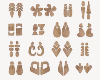 Set 11 DIGITAL FILE dangle earrings 16-piece wood bundle jewelry findings laser cut glowforge svg eps vector boho silhouette organic