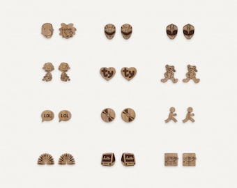 90s Nostalgia 2 DIGITAL FILE 12 pack earrings set stud laser cutter glowforge SVG file vector beanie babies slinky SpongeBob power rangers