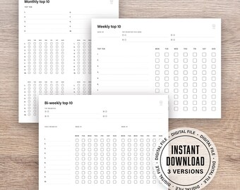 10 prioridades principales / DESCARGA DIGITAL / PDF / Descarga instantánea / Organizador personal / Minimalista, simple y limpio / Seguimiento de objetivos / Lista de tareas