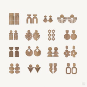 Set 1 digitaal bestand bungelen oorbellen 16-delige houten bundel sieraden bevindingen lasergesneden glowforge svg eps vector geometrische boho silhouet cricut
