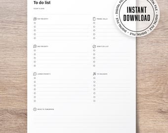 Lista de tareas / DESCARGA DIGITAL / PDF / Descarga instantánea / Organizador personal / Minimalista, simple y limpio / Seguimiento de objetivos / Digital imprimible