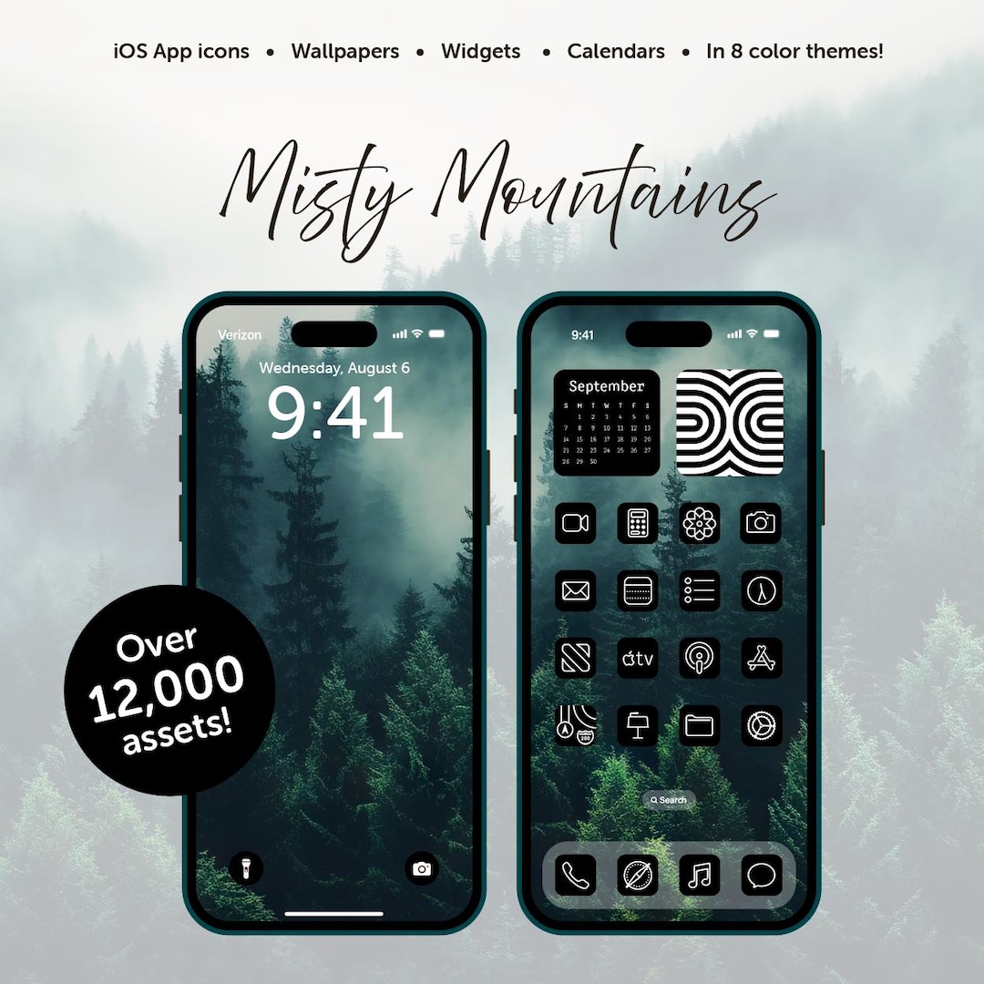 Misty Mountains DIGITAL Aesthetic Apple Ios Icon Theme Hand Drawn App ...