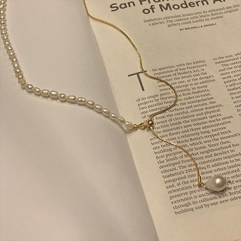 Unique Pearl Necklace Adjustable Knot Pearl Necklace Slip Etsy