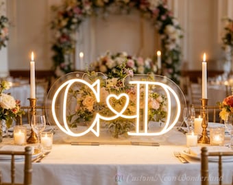 Letreiro de néon personalizado com iniciais e suporte, letreiro de néon para mesa de casamento, letreiro de néon personalizado, presente para ela, decoração de mesa para os noivos, letreiro de LED para casamento