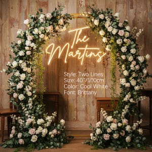 Letrero de neón personalizado para bodas, luz de neón con nombre personalizado, letrero LED para bodas para fondo, letrero con nombre de pareja a pilas, decoración de pared para recepción. imagen 16