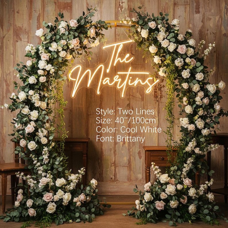 Letrero de neón personalizado para bodas, luz de neón con nombre personalizado, letrero LED para bodas para fondo, letrero con nombre de pareja a pilas, decoración de pared para recepción. imagen 16