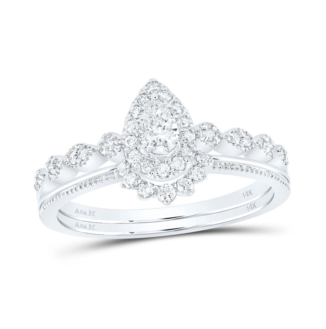 9ct White Gold 0.35ct Diamond Pear Engagement & Wedding Ring Set