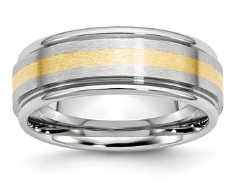 Chisel Cobalt 14k Gold Inlay Satin and Polished 8mm Band