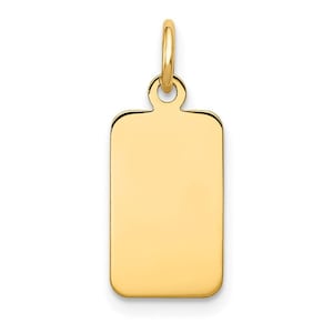 Solid 14k yellow gold plain .018 gauge rectangular disc customize personalize engravable charm pendant jewelry gifts for women or men
