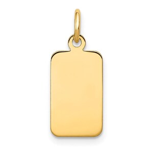 Solid 14k yellow gold plain .027 gauge rectangular disc customize personalize engravable charm pendant jewelry gifts for women or men