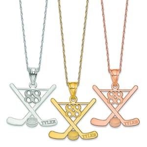 Sterling Silver Gold Plated Personalized With Name and Number Hockey Pendant