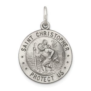 Solid 925 sterling silver st. christopher medal customize personalize engravable charm pendant jewelry gifts for women or men (length 0.98"