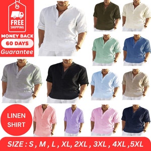 Men's Long Sleeve Linen Shirt, Classic Button Up Linen Shirt, Solid Color Linen Buttoned Shirt, Oxford Style Linen Shirt Gift for Him