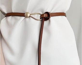 Women's Belt  Casual Belt  Genuine Leather Skinny Dress  Jeans Thin Belt Camel Red Black White Brown Tan Knotted Tie Party Elegant Belt