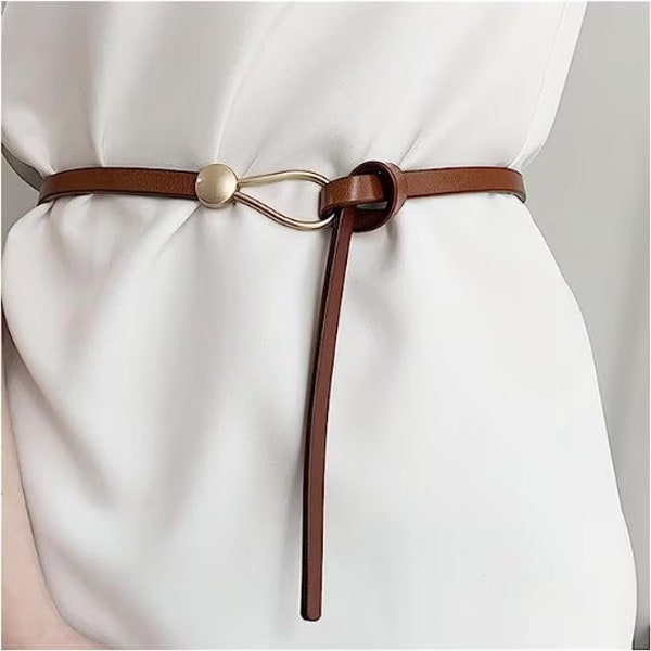 Ceinture pour femme Ceinture décontractée en cuir véritable Robe skinny Jeans Ceinture fine Camel Rouge Noir Blanc Marron Tan Cravate nouée