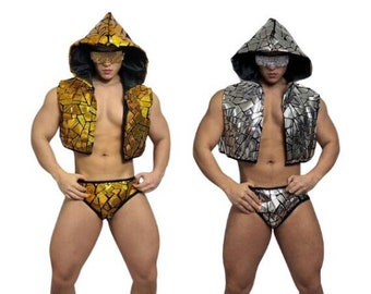 Sequin Mirror Costume Men's Festival Outfit Men Party Clothing Laser Imitation Mirror Clubwear Muscle Man Dancewear Rave Outfit