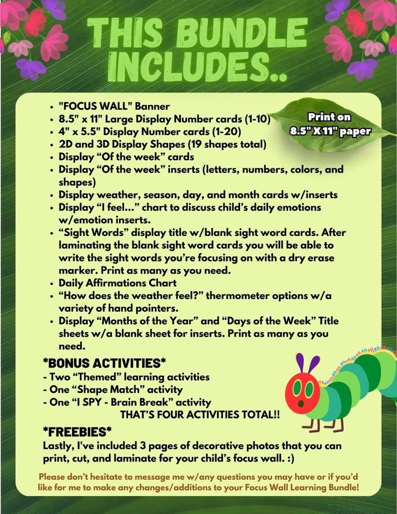 Focus Wall Bundle (hungry Caterpillar Theme) | Circle Time Wall ...