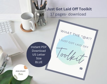 Laid Off Toolkit, Workbook, Networking, Feedback,  Action Steps, Job Loss, Guide, Instant PDF Download, Blue