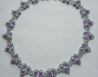 Alexandra: Pearl Violet Ivory Lace Choker, Original Designer Jewelry, Victorian Heirloom Necklace