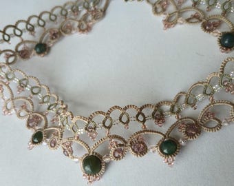 Wind Melody: Moss & Lavender Lace Choker-  Original Designer Jewelry, Botanical Necklace, Earthy Green Purple
