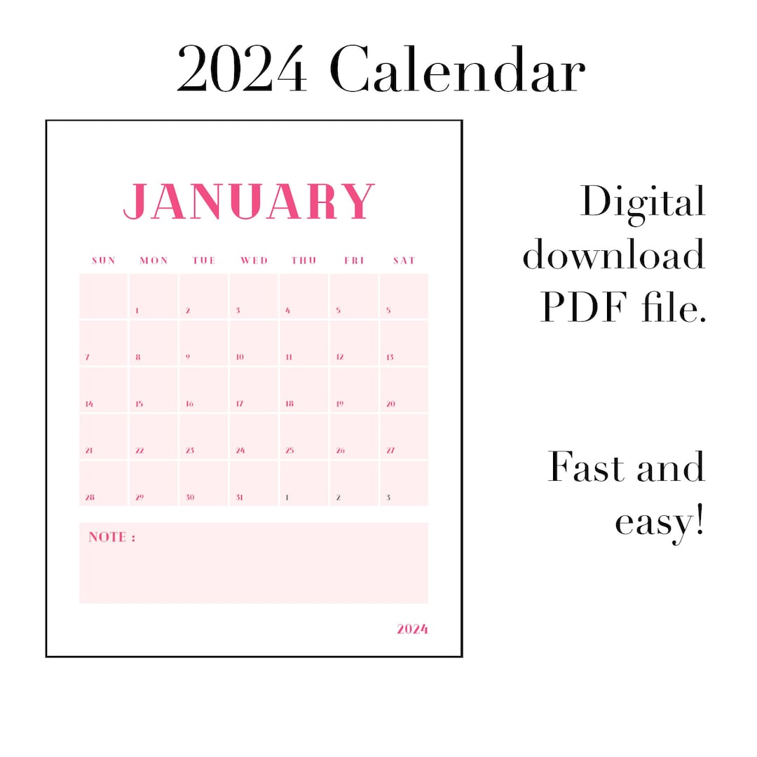 2024 Pink Calendar Printable Instant Download Calendar for - Etsy