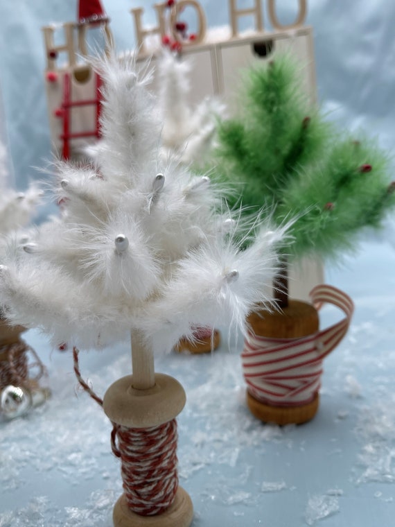 Handmade White Feather Tree, Faux Fur Xmas Tree, Retro Christmas