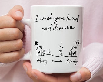 Aurahouse Taza Con Texto En Inglés "Wish You Lived Next Door", Regalos De Amistad De Navidad Para Mujeres, Regalos De Inauguración De Casa De Larga Distancia Para Amigos, Regalo De Cumpleaños