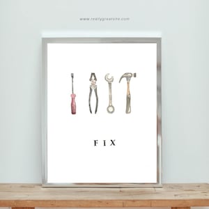 Watercolor painting of tools. Hammer, spanner, pliers, and screwdriver is tools we use for fixing and building.