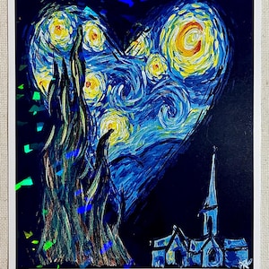 ホログラフィック星月夜の再現、ヴィンセント・ヴァン・ゴッホの作品、ファインアートプリント、5x7インチの絵画プリント