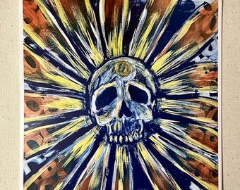 ScumFlower, skull & flower, Fine Art Print, 8 X 10" Acrylic painting print