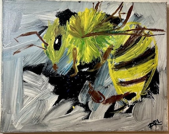 Surrounded - Original 16x20” acrylic painting on wrapped  canvas, bee / wasp, PRL art, Pearl Renae, spiritual, nature, insect, abstract