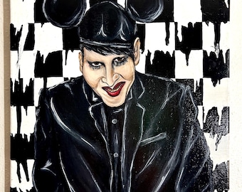Marilyn Manson - Original 16x20” acrylic painting on wrapped  canvas, PRL art, Pearl Renae, rock & roll, metal, music, musician art