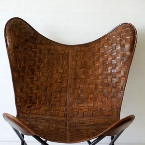 Brown Leather Butterfly Chair, Leather canvas butterfly chair for living room, outdoor chairs. Butterfly chair replacement cover.