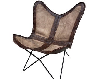 Chaise papillon en cuir, cuir BKF, luxe de salon, chaise relaxante, chaise d'ascension