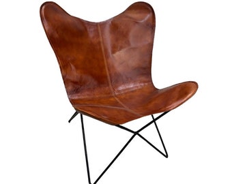 Chaise papillon en cuir, cuir BKF, luxe de salon, chaise relaxante, chaise d'ascension
