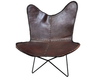 Chaise papillon en cuir, cuir BKF, luxe de salon, chaise relaxante, chaise d'ascension
