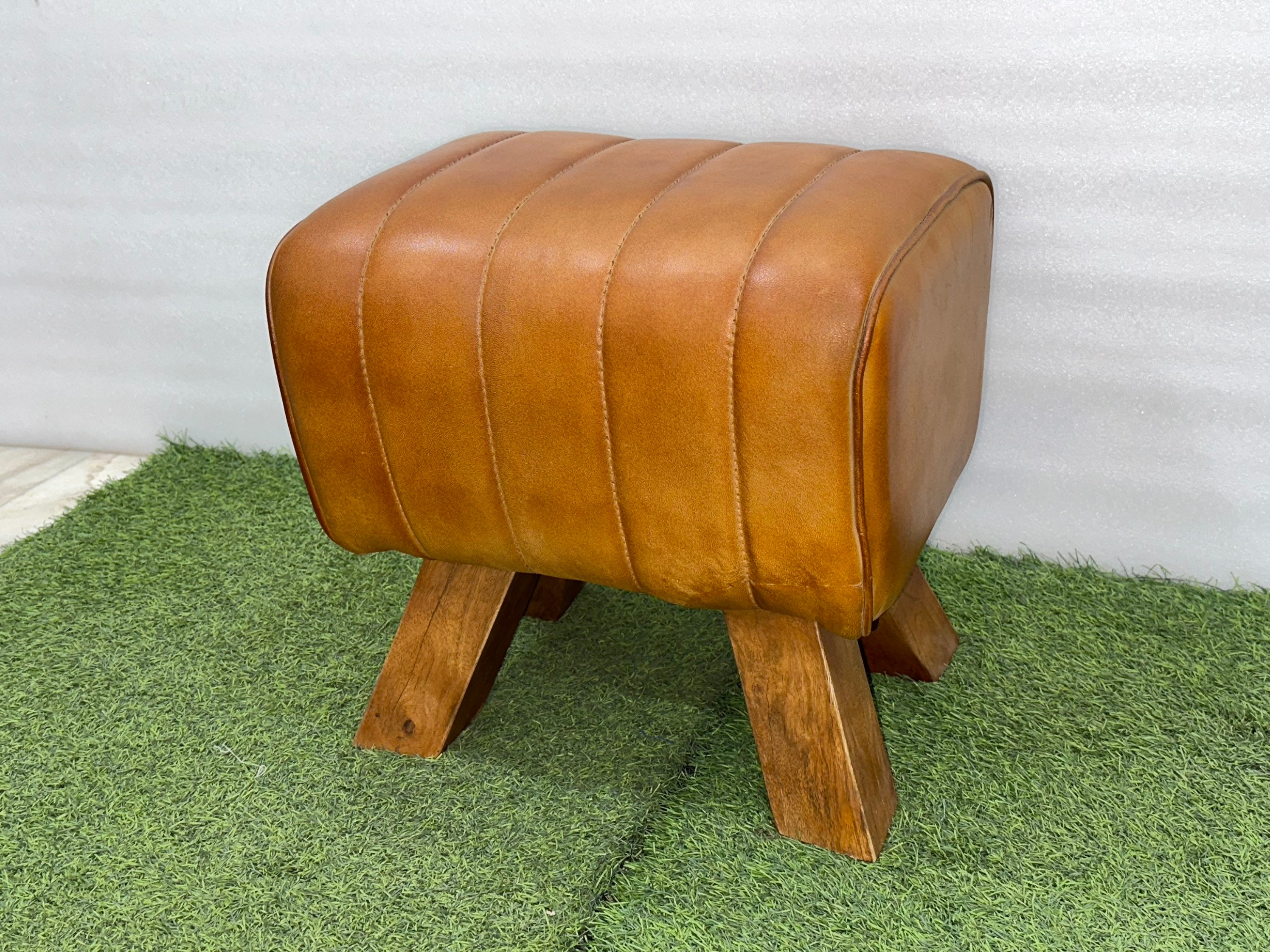Leather Footstool, Pommel Horse Stool, Ottoman Footstool, Leather