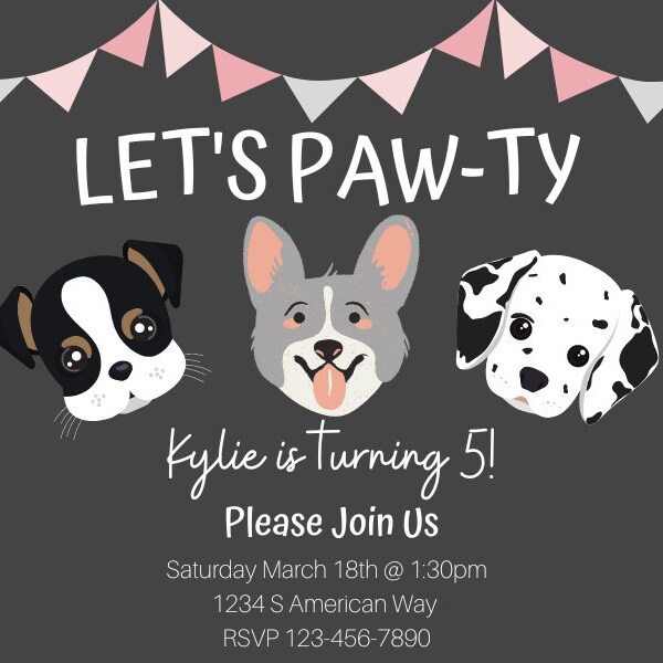 Let's Pawty! Puppy Party Invitation