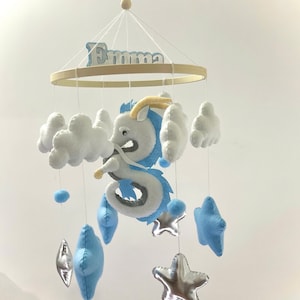 Dragon mobile for baby nursery, Dragon baby mobile Dragon baby shower gift for newborn, clouds and gold stars baby mobile, Baby mobile