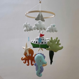 Baby mobile, Ocean baby mobile, ferry baby mobile, sea themed nursery,  octopus crib mobile, dolphin cot mobile, sea life gift, baby gift