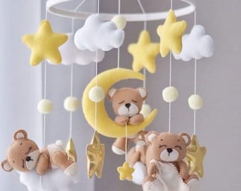 Baby mobile, bear nursery mobile, Sleeping bear mobile, Baby bear nursery cot, baby shower, baby nursery, baby room decor, babyshower