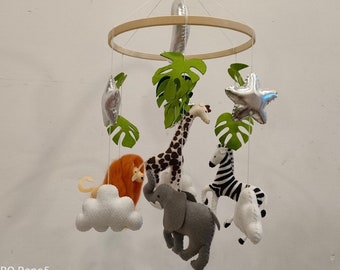 Handmade Safari Baby Mobile, Jungle Nursery Decor