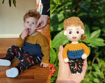 Muñeca de crochet personalizada, Muñeca similar, Muñeca personalizada, Muñeca de retrato, Muñeca Mini Me, Muñeca de peluche personalizada, Mini muñeca humana, Muñeca amigurumi